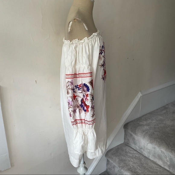 Free People Fleur Du Jour Cream Floral Embroidery Off the Shoulder Peasant Dress - Picture 7 of 11